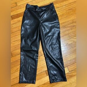 7 For All Mankind Vegan Faux Leather Pants Women’s L Black Zip Relaxed Taper